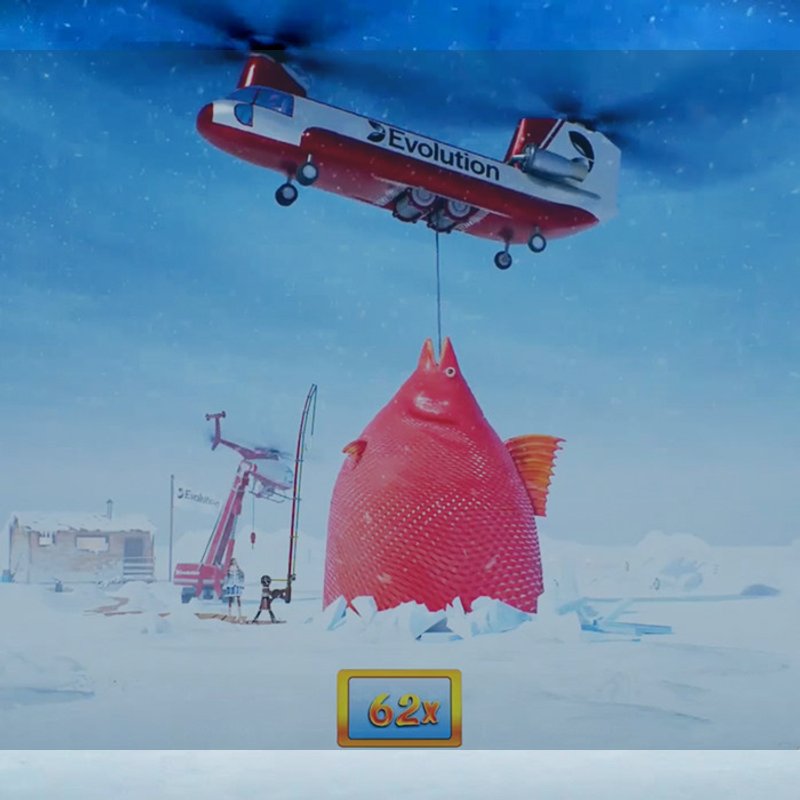 Ice Fishing Live Spieloberfläche mit der 53-Segment-Roue und Arktis-Studio im Hintergrund